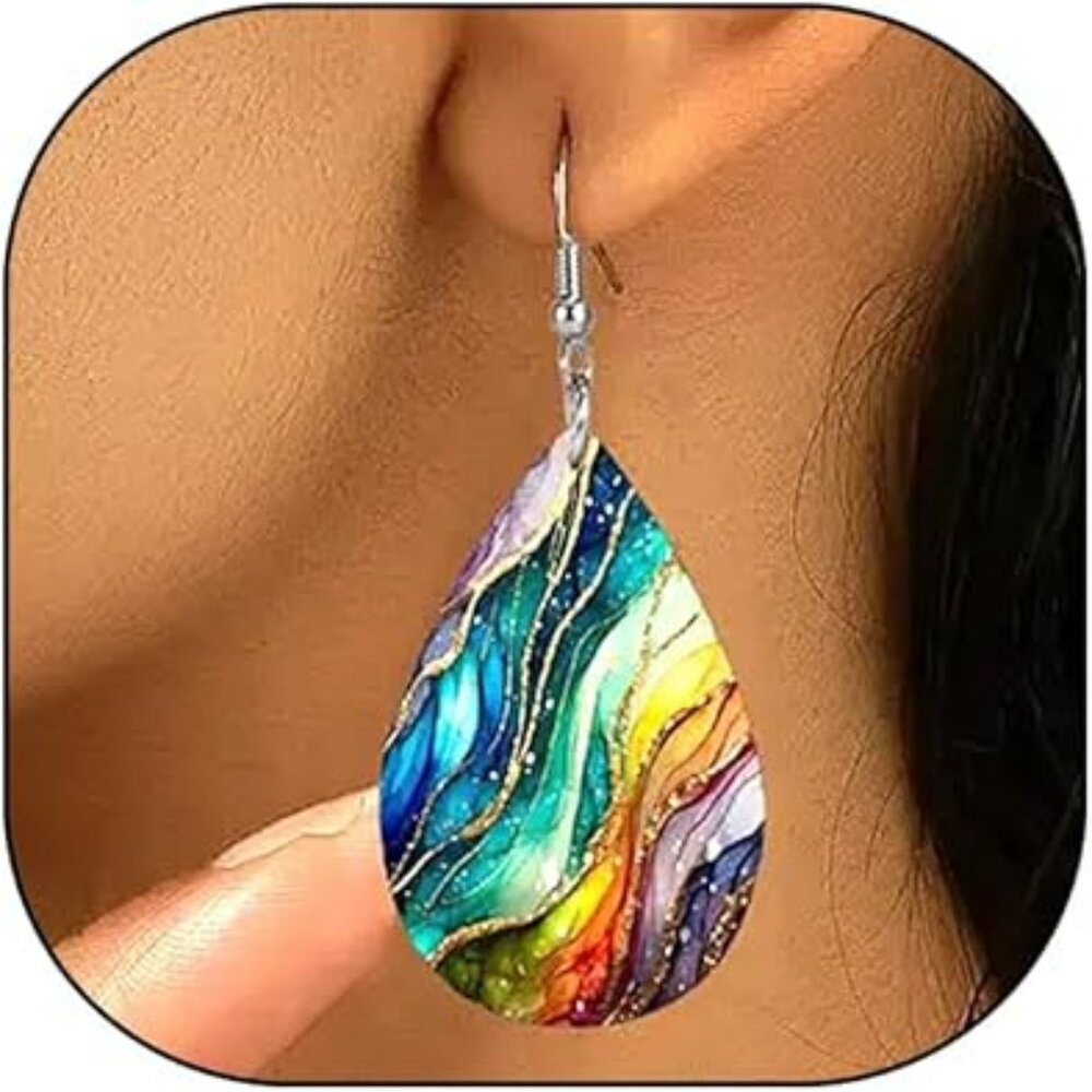 Boho Teardrop Earrings Color Art Personality Aesthetic Earrings Double Sided